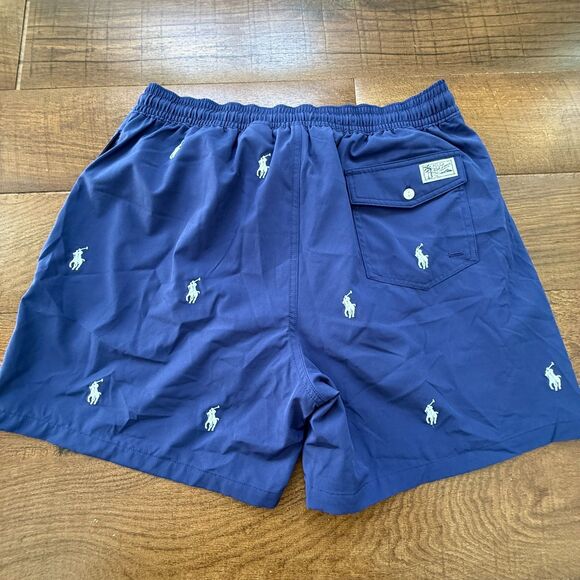 NWOT Polo Ralph Lauren XL All Over Pony Swim Trunks Navy Blue White Ponies - Picture 7 of 7